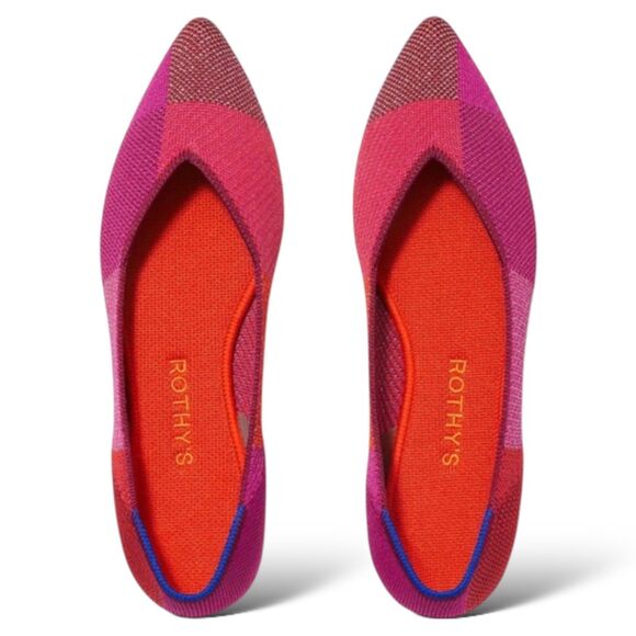 Rothys Flats Womens 12.5 Pink Point Knit Metallic Pomegranate Patchwork Colorful - Picture 15 of 15